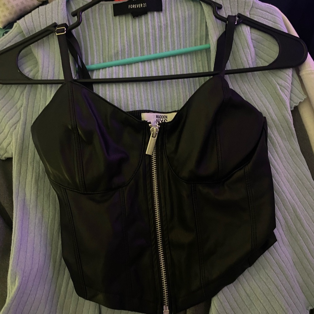 Forever 21 Black Faux Leather Crop Top